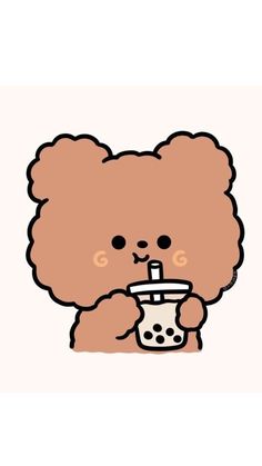 a brown teddy bear drinking from a cup