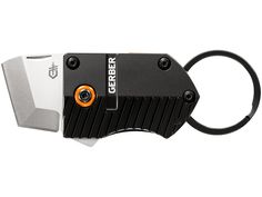 an orange and black knife is attached to a white cord with the word gerberr on it