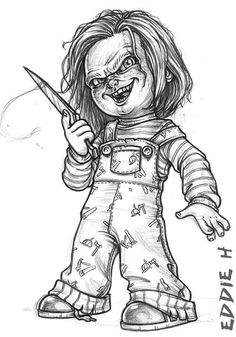 a drawing of the chucky doll from it's always fun to be alive