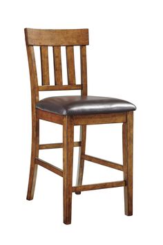 a wooden chair with leather seat and back