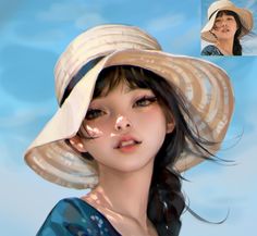 a digital painting of a woman wearing a hat