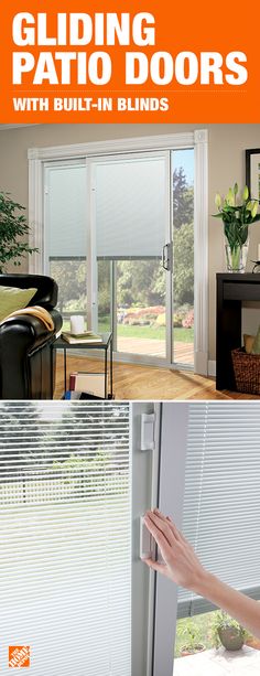 an advertisement for sliding patio doors with built in blinds