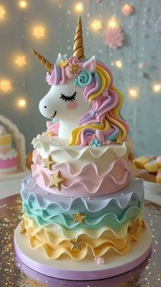 there is a cake that has a unicorn on it