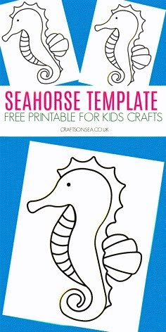 the seahorse template for kids's crafts is shown in three different sizes and colors