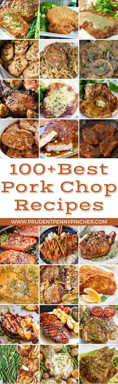 the best pork chop recipe is shown in this collage with images of different meats and