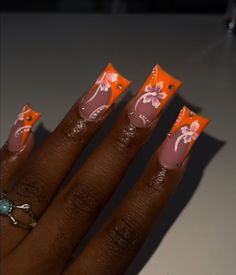 Long Nails Charms, Early 2000 Nails, Vaca Nails, Dominican Nails, Orange Acrylic Nails, Duck Feet, Acrylic Toe Nails, Acrylic Nail Set