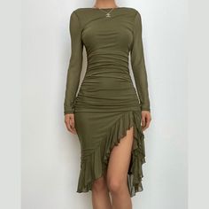 Please refer to our sizing chart for a guideline when choosing a size. 5 business days order processing time. 90% polyester 10% spandex. Bodysuits And Jeans, Long Sleeve Ruffle Dress, Sheer Mesh Dress, Backless Midi Dress, Halter Swimwear, Ruffle Midi Dress, Long Crop Top, Green Midi Dress, Comfy Fashion