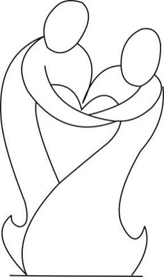 a black and white drawing of two people holding each other in the shape of a heart