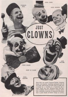 an advertisement for clowns from the 1950's