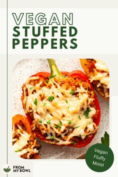 the cover of vegan stuffed peppers