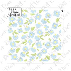 blue and green flowers on white paper with the words, this is bright cut file