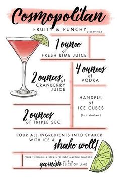 a cocktail menu with the names and ingredients to make it easier for you to drink