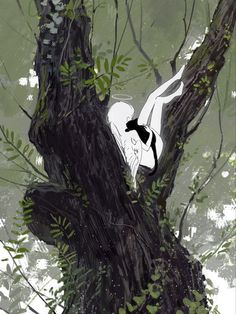 a drawing of a person falling from a tree