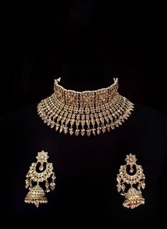 "This Bridal Kundan set comes in rose gold Kundan gemstones & glamourous pearls, perfect for every occasion. Furthermore, this choke adorned with Kundan drops makes it one of a kind. Indian bridal choker is ideal to be worn by any modern woman in any function. This jewelry set is sure to make you stand out from the crowd. This necklace set comes along with a beautiful pair of Jhumka earrings with pearl drops. The approximate earrings length is 3.5\". SET INCLUDES: Necklace & Earrings *Ti Festive Rose Gold Bridal Necklace For Wedding, Wedding Kundan Choker With Latkans, Kundan Choker With Latkans For Wedding, Rose Gold Chandbali Jewelry For Wedding, Rose Gold Chandbali Wedding Jewelry, Traditional Rose Gold Jewelry Sets For Festive Occasions, Traditional Rose Gold Jewelry Sets For Festivities, Traditional Rose Gold Bridal Necklace With Hand Set, Traditional Rose Gold Bridal Necklace For Festive Occasions