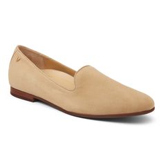 Wheat Suede Elegant Everyday Slip-ons With Flat Heel, Chic Flat Slip-ons With Branded Insole, Branded Insole Slip-on Flats For Business Casual, Elegant Everyday Slip-ons With Leather Sole, Classic Slip-ons With Ortholite Insole And Flat Heel, Flat Slip-ons With Ortholite Insole For Work, Chic Everyday Flats With Cushioned Footbed, Comfortable Slip-on Flats For Work, Elegant Flat Slippers With Removable Insole