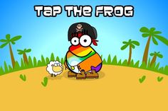 a cartoon character is sitting on the ground with a sheep in front of him and text that reads tap the frog