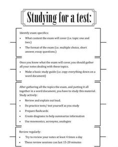 a test sheet with the words studying for a test written in black and white on it