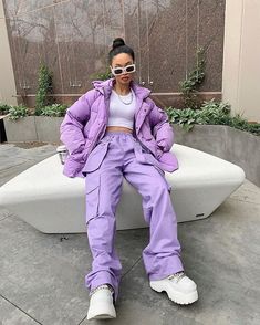 Pastel Streetwear, Sporty Spice, Purple Fits, K Fashion, Purple Outfits