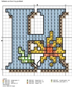 a cross stitch pattern with the letters e and f on it, as well as numbers