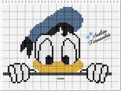 a cross stitch pattern with a duck wearing a hat