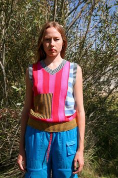 Mixed Media Sweater Vest – KkCo Queer Style, Woman Vest, Future Wardrobe, Queer Fashion, Bring It, Striped Knit, Sweater Vest, Cotton Yarn, Knit Jersey