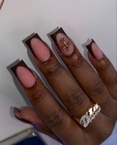 Brown Acrylic Nails, Brown Nail, Acrylic Toe Nails, Hard Nails, Colored Acrylic Nails, French Tip Acrylic Nails, Work Nails, French Acrylic Nails