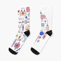 Super soft all-over printed knit socks with extra cushioning in the sole. Suitable for men and women. Medical Set ,medical, doctor, medicine, nurse, anatomy, funny, science, cute, nursing, hospital, heart, medical school, biology, health, college, physical therapy, student, school, stethoscope, cool, med school, anatomical, love, brain, medical student, nerd, nursing school Hospital Socks, Medical Socks, Doctor Medicine, Heart Medical, Physical Therapy Student, School Biology, Funny Science, Medical Doctor, Med School