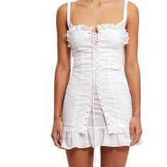 Cotton Lace Mini Dress With Corset Detailing And Ribbon Straps - Sold Out Everywhere Else Online Spring Dresses With Front Lace-up Fastening, Lace Camisole Top, Dress With Corset, Lace Camisole, Lace Mini Dress, Cotton Lace, White Color, Camisole Top, Casual Dresses