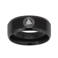 Black Stainless Steel Valknut and Rune Ring-Viking Ring-Norse Spirit Symbolic Black Stainless Steel Rings, Black Stainless Steel Engraved Ring, Black Viking Jewelry For Outdoor, Black Viking Style Jewelry For Outdoor, Black Viking Style Outdoor Jewelry, Rune Ring, Viking Rings, Viking Wedding Ring, Arm Ring