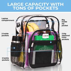 Grab your large clear transparent backpack from SHYLERO and enjoy: 32L ROOMY CAPACITY - H18''xW14''xD8 (H45xW35xD20 cm) with expandable big side pockets, three internal pockets, extra large transparent backpack has plenty of space to store your items securely BONUS TSA-approved anti-theft lock to keep your items safe REFLECTIVE SAFETY STRIPS to enhance visibility near roads QUALITY UPGRADE 2023 - REINFORCED STITCHING and padded straps make it the perfect airplane clear backpack. HEAVY-DUTY CLEAR Rectangular Clear Backpack For Daily Use, Clear Rectangular Backpack For Daily Use, Rectangular Backpack With Transparent Straps For Travel, Rectangular Clear Backpack For Everyday Use, Black Backpack With Clear Strap, Clear Backpack, Curvy Shorts, Girl Jewelry, Anti Theft