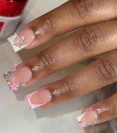 Pink Tip Nails, Natural Nails Manicure, Teen Nails, Chanel Nails, Acrylic Nail Set, Summery Nails, French Tip Acrylic Nails, French Acrylic Nails