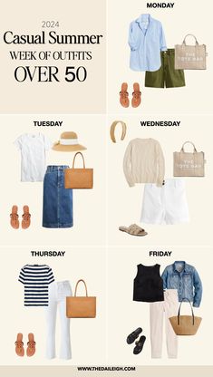 Classic Summer Outfits for Women Over 50 Summer Weekend Getaway Outfits Casual, Summer Fashion 2024, Fashion Summer 2024, Over 50 Casual Outfits, Daily Outfit Ideas Casual, Casual Minimalist Style, Mode Ab 50, Outfit Summer Casual