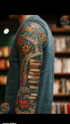 a man with a book tattoo on his arm