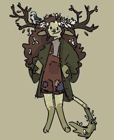 a drawing of a woman with deer antlers on her head and coat over her shoulders