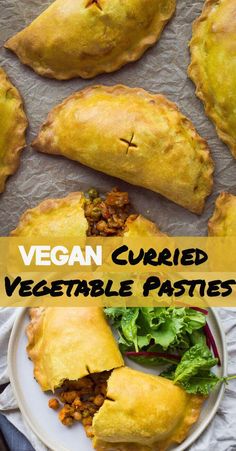 vegan curried vegetable pasties on a plate with lettuce