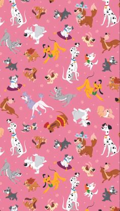 a pink background with lots of dogs on it