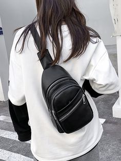 Chest Sling Bag For Women, Trendy Black Chest Bag With Zipper Pocket, Travel Sling Bag Women, Korean Sling Bags Women, Streetwear Crossbody Chest Bag With Zipper Closure, Black Sling Bag With Chain, Travel Sling Bag With Single Shoulder Strap, Sling Bag Women, Cross Body Sling Bag