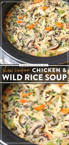 SLOW COOKER CHICKEN AND WILD RICE SOUP, comfort food, tasty dinner recipes Wild Rice Soup Crockpot, Chicken And Wild Rice Soup, Chicken Wild Rice Soup, Chicken And Wild Rice, Wild Rice Soup, Rice Soup, Crockpot Recipes Slow Cooker