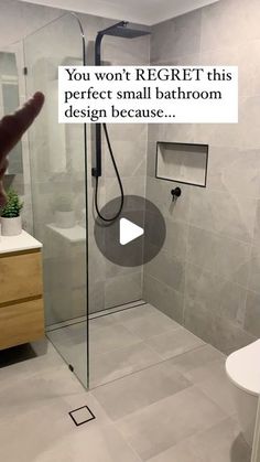 a bathroom with a shower, toilet and sink is featured in an ad for reget this perfect small bathroom design because you won't