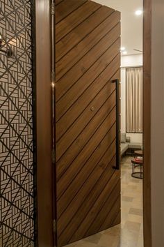 an open wooden door in a room