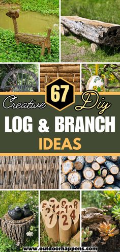 creative diy log and branch ideas for your garden or yard with text overlay