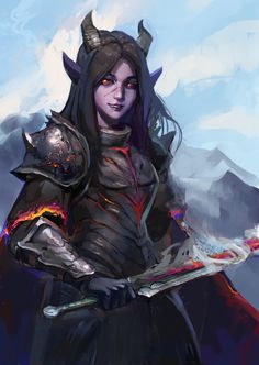 Oni Warrior Art, Tiefling Paladin Female Dnd, Female Cleric, Npc Rpg, Tiefling Paladin, Tiefling Female, Evelynn League Of Legends, Nature Magic, Dnd Stuff