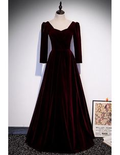 10% off now! long sleeved velvet formal dress online. Sheprom offers formal, party, casual & more style dresses to fit your special occasions. Formal Dress With Sleeves, Long Sleeve Prom Dress, Velvet Formal Dress, Dresses Elegant Long, Sleeve Prom Dress, Prom Dress Burgundy, Dark Red Dresses, Whimsical Dress, Long Formal Dress