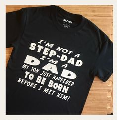 This is a listing fir a black shirt I'm not a stepdad I'm a dad my son was just born before I met him or her You choose which saying: Him  Her These come in adult sizes- Small Medium  Large X-Large  2xlarge When checking out please leave these details: 1- saying him/ her 2-size Black T-shirt With Name Print For Parenting, Black T-shirt For Father's Day Parenting, Black T-shirt For Father's Day, Just Born, My Son, Shirt Price, Black Shirt, Gender Neutral, Adult Outfits