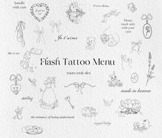 a white paper with black ink on it that says,'flash tattoo menu '