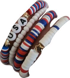 Patriotic White Stretch Bracelet, Patriotic White Stretch Bracelet With Round Beads, Adjustable White Bracelet For 4th Of July, Beaded Bracelet For 4th Of July, Multicolor Round Beads Bracelet For 4th Of July, Multicolor Beaded Bracelets For 4th Of July, Patriotic Multicolor Stretch Bracelet For 4th Of July, Patriotic Beaded Bracelets With Colorful Beads As Gift, White Round Beads Bracelets For 4th Of July