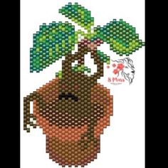 a cross stitch pattern of a potted plant with two green leaves on the top