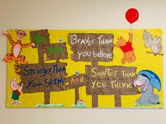 Simple happy bulletin board made from acrylic paint on poster board and brown paper from The Dollar Tree Back To School Bulletin Boards Daycare, Summer Bulletin Boards For Daycare, Daycare Bulletin Board Ideas, Kindergarten Classroom Door, Friends Bulletin Board, Teaching Decor