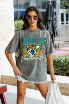 Gameday just got better with our Jacksonville Jaguars oversized short sleeve crewneck tee. Crafted from super soft fabric, it's destined to become your new fan favorite! Jaguar Football Shirts, Jacksonville Jaguars Game Day Outfit, Jaguar Football, Jaguars Football, Oversized Crewneck, Jacksonville Jaguars, Football Shirts, Soft Fabric, Soft Fabrics