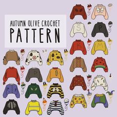 an image of children's sweaters and hats with the words autumn olive crochet pattern